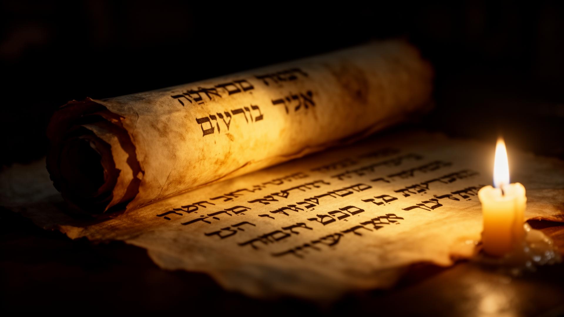 Pergamino hebreo iluminado por velas